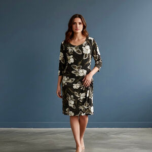 Size XL Robbie Bee Black White & Gold Stretchy Floral Glittery Dress